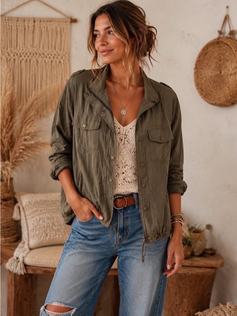 Hayden Olive Utility Lightweight Jacket - Women NWT
